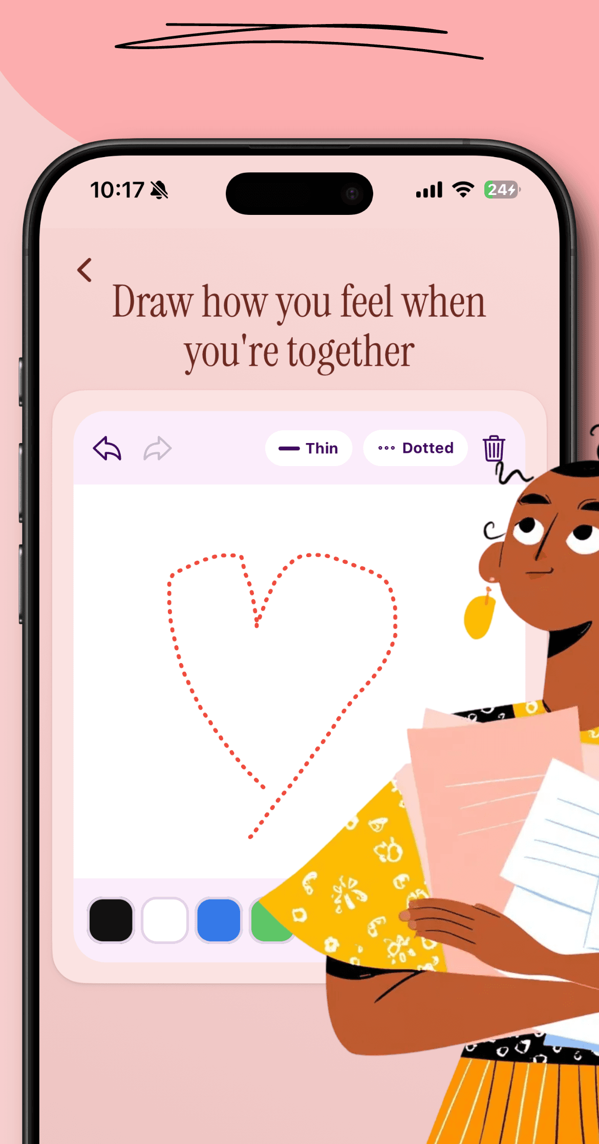 Playful draw-how-you-feel question screen